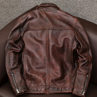 Veste en cuir véritable marron vintage TONGYANG pour homme, vestes en cuir de vache, manteau en cuir naturel, manteaux en cuir de vache véritable, taille plus 7XL