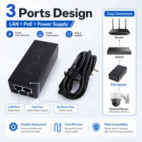 Inyector PoE+ IEEE802.3 Af/at, 1000 Mbps, 15.4 W/30 W, 48-52 V, Puertos Dobles, ABS Ignífugo, 110-240 VCA, 3 Años de Garantía