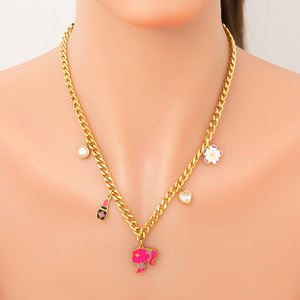 Charm Pendant Necklace 18K Gold Plated <b>Titanium</b> Steel Cartoon Design Colorful Charms Clavicle Chain Gift Jewelry - Product Image 3