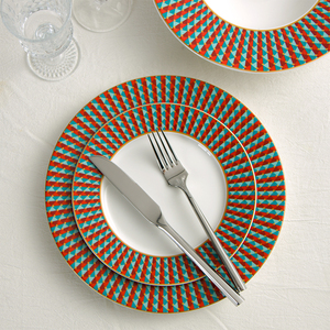 Ensemble de vaisselle en céramique JQY, assiettes et bols, style nordique, porcelaine blanche, assiettes à dîner de haute qualité, décor à carreaux rouges, vaisselle de cuisine - Product Image 2