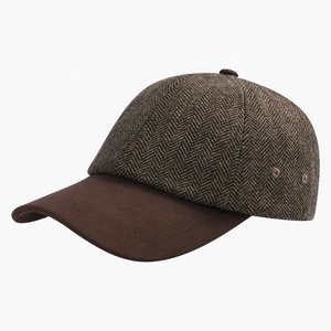 Casquettes de baseball en laine tweed personnalisées non structurées bicolores avec visière en daim courbée et fermeture à boucle métallique réglable pour l'hiver - Product Image 6