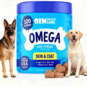 OEM/ODM Suppléments de soins de santé pour animaux de compagnie Manteau de peau de chien à mâcher doux pour prévenir les allergies cutanées Favorise un pelage sain, doux et brillant - Product Image 1
