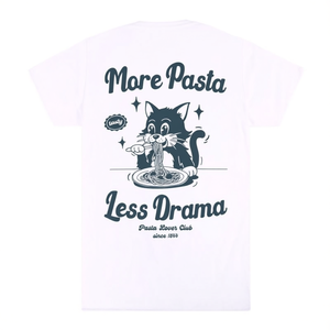 Camiseta More Pasta Less Drama, diseño del Club de Amantes de la Pasta con gato blanco - Product Image 2