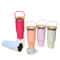 Mug isotherme en acier inoxydable couleur néon 30 oz, gobelet vierge pour sublimation avec paille rabattable