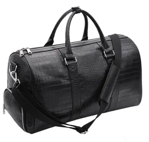 Ins — sac polochon en cuir pour hommes, bagage de voyage, motif crocodile, noir, personnalisé, nouveau design
