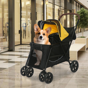 Çin tedarikçisi bir düğme kat köpek arabası 4 tekerlekler evcil hayvan arabası orta köpekler için 30kg kadar asılı çanta ile - Product Image 1