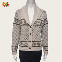Cárdigan de Punto con Cuello Chalera para Mujer, Diseño Jacquard Fair Isle, Estilo Nórdico Vintage, con Botones, para Invierno, CG OEM ODM
