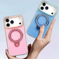 Coque de protection brillante avec support pliable pour iPhone 17 Pro Max, coque rigide en acrylique Starlight avec protection de caméra surélevée