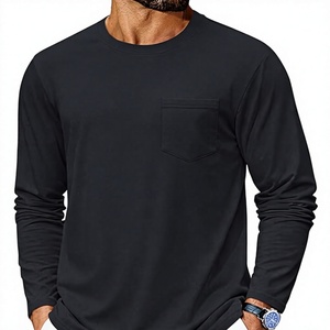 Camisetas de Manga Larga para Hombre, Cuello Redondo, Algodón, con Bolsillo, Absorben la Humedad, Suaves y Cómodas, Camisetas Casuales - Product Image 1