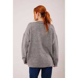 Suéter Gris de Punto para Mujer, Manga Larga, Casual, Antipilling, Calibre 14 GG - Product Image 1