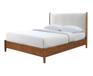 Walnut Color <b>Panel</b> <b>Headboard</b> Beige Upholstered 1pc Full Size Adjustable Convertible Bed Oak Mattress Ready Modern Style - Product Image 1