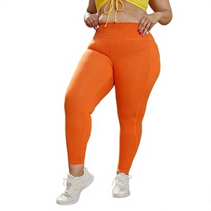 High Waist Orange Ribbed <b>Yoga</b> <b>Leggings</b> Full Length Plus Size Seamless Spandex Nylon Pants - Product Image 1