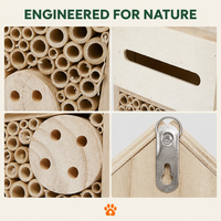 Maison à insectes en bois écologique, hôtel à abeilles en bois massif avec tubes en bambou pour l'approvisionnement professionnel des jardins et de la faune.