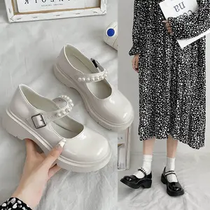 छोटे चमड़े के जूते लड़की 2023 वसंत नई मनके मोटी एकमात्र महिलाओं के जूते छोटे चमड़े के जूते