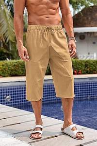 กางเกงครอปผ้าฝ้ายและผ้าลินิน <span class=keywords><strong>M</strong></span>-3XL โอเวอร์ไซส์กางเกงกีฬาขากว้างหลวมกางเกงขาสั้นทอเอวกลางลายเป็นมิตรต่อสิ่งแวดล้อม - Product Image 5