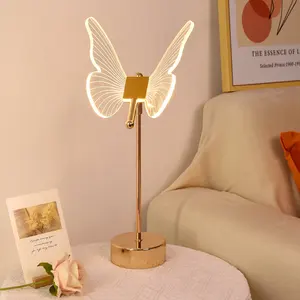 Şarj edilebilir LED kelebek masa lambası ev dekoratif led ışık Metal akrilik masa yatak odası Led led gece ışığı parti ışığı