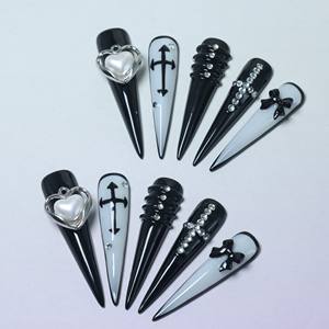 Precio de fábrica al por mayor, uñas postizas de cobertura completa con gotas de agua largas, uñas acrílicas de lujo hechas a mano con diseño de estrella y mariposa. - Product Image 1