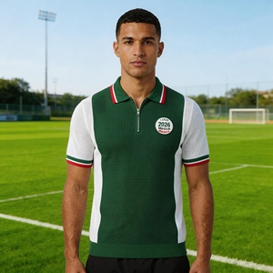 Suéteres Personalizados BSCI/WRAP para Hombre, Estilo Mexicano, Tejido Waffle, <span class=keywords><strong>Jersey</strong></span> de Fútbol de <span class=keywords><strong>Punto</strong></span> Calado, 100% Algodón, Polo de Manga Corta - Product Image 4