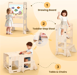 Tour d'apprentissage moderne 4-en-1 à double niveau, pliable, écologique, en bois, avec tableau blanc et tableau noir pour enfants de 1 à 3 ans - Product Image 4