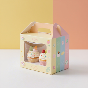 Scatola regalo di colore personalizzato con finestra Cupcake scatola di imballaggio prodotti per la torta con manico regalo scatola di trasporto - Product Image 1