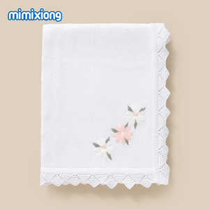 Manta de Bebé Mimixiong OEKO Tex, Tejida a <span class=keywords><strong>Crochet</strong></span>, con Borde de Conchas y Bordado de Flores, para Recién Nacidos, de Algodón Jacquard - Product Image 2