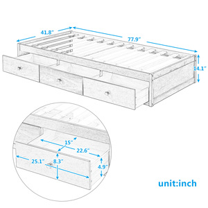 Lit simple en bois massif avec tiroirs latéraux pour enfants, adultes et personnes âgées - Product Image 4