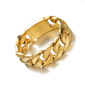2024 Hiphop acciaio inox 18K oro italiano mens link cubano bracciale - Product Image 1