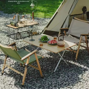 <b>Outdoor</b> Wooden <b>Folding</b> <b>Table</b> Rectangular Aluminum Base Minimalist Design for Camping Use - Product Image 3