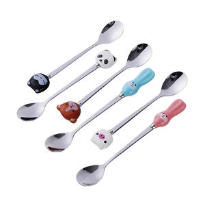 Cabeza de cerámica de <span class=keywords><strong>oso</strong></span>, gato, <span class=keywords><strong>panda</strong></span>, perro, cerdo, conejo, cucharas de acero inoxidable - Product Image 2