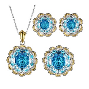 Elegant Eco-friendly Copper Two Tone Flower Jewelry <b>Set</b> 16-10mm Blue Rose Cut Cubic Zirconia Double-color Floral Jewelry <b>Set</b> - Product Image 1