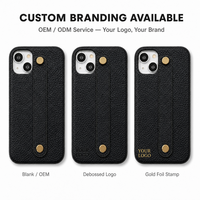 Étui de téléphone en cuir pleine fleur grainé avec dragonne et rivets dorés, prise de main sécurisée pour iPhone, logo personnalisé, fabrication OEM ODM