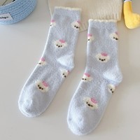 Chaussettes en tricot doux et épais pour femme, longueur mi-mollet, chaudes pour l'hiver, pour la maison et le sommeil, motif chiot mignon, absorbantes, pour la maternité