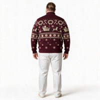 Pull en maille jacquard à col montant et fermeture éclair quart de tour rouge pour homme, cadeau de Noël, OEM ODM