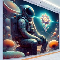 Tapisserie murale en polyester à motif astronaute futuriste doré, impression HD, résistante à la décoloration, légère, vente en gros