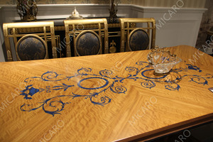Meubles en bois européen classique, ensemble <span class=keywords><strong>de</strong></span> table et <span class=keywords><strong>de</strong></span> table 8 places, avec <span class=keywords><strong>chaises</strong></span> en tissu italien, luxe, nouveau, - Product Image 5