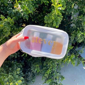 Black Customized Clear Frosted Makeup Bag Pu PVC Waterproof <b>Wash</b> bag With Zipper Portable <b>Travel</b> Letter Cosmetic Bag For Women - Product Image 3