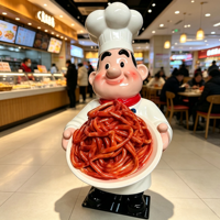 Statue de chef en résine tenant une assiette de spaghetti, figurine de cuisinier de dessin animé, taille et couleur personnalisées, décoration pour la maison, le bureau, la cuisine, le restaurant