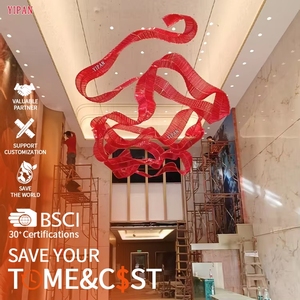 Customizable Modern Ribbon Glass LED Line Streamer Pendant Light High Brightness Clear Ceiling Mounted <strong>Chandeliers</strong> for Hotel - Product Image 1