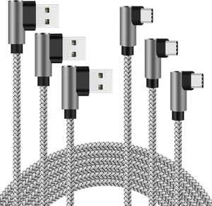 优质直角游戏USB充电电缆尼龙编织充电器数据线适用于iPhone 90度