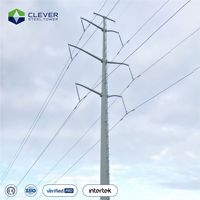 Tour de transmission monopôle polygonale galvanisée à chaud, pylon électrique en acier multi-panneaux pour ligne industrielle