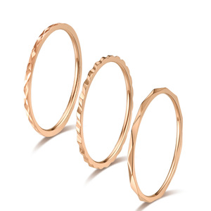 Three Piece Stackable Rose Gold <b>Rings</b> 1mm Geometric Design Women's Pinky Jewelry Gift - Product Image 1