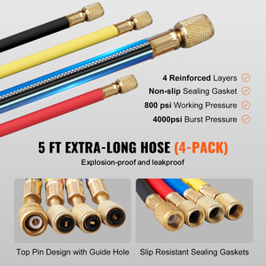 ชุดเกจ<span class=keywords><strong>วัด</strong></span>แรงดันน้ำยาแอร์ 4 ทาง SucceBuy พร้อมสายยาว 5 ฟุต -30~800psi -30~500psi ใช้ได้กับน้ำยา R134A/R22/R12/R410A สำหรับรถยนต์ - Product Image 3