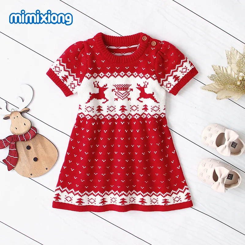 Mimixiong-vestido de punto para niñas pequeñas, ropa de moda de Navidad de manga corta, prendas de vestir de princesa, gran oferta