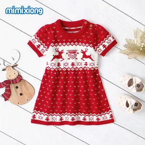Mim ixiong Hot Sale Baby Mädchen Kleid Gestrickt Neugeborene Bebes Mode Weihnachten Kurzarm Prinzessin Oberbekleidung
