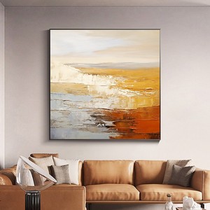 Abstract Oil Painting Hand Painted Modern Minimalist Square <b>Wall</b> Art For Living Room Sofa Background Metal <b>Frame</b> Decorative - Product Image 1