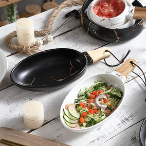 Pizza Steak en céramique marbrée Salade Assiette à pâtes Pain <span class=keywords><strong>aux</strong></span> fruits Sushi Dessert Plateau de service avec manche en <span class=keywords><strong>bois</strong></span> Vaisselle de <span class=keywords><strong>restaurant</strong></span> - Product Image 2