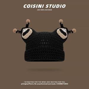 2025 nouveau Style coréen mignon poupée dessin animé tricoté chapeau drôle <span class=keywords><strong>laine</strong></span> chapeau pour femmes automne hiver grande tête pour décontracté quotidien feuille - Product Image 6