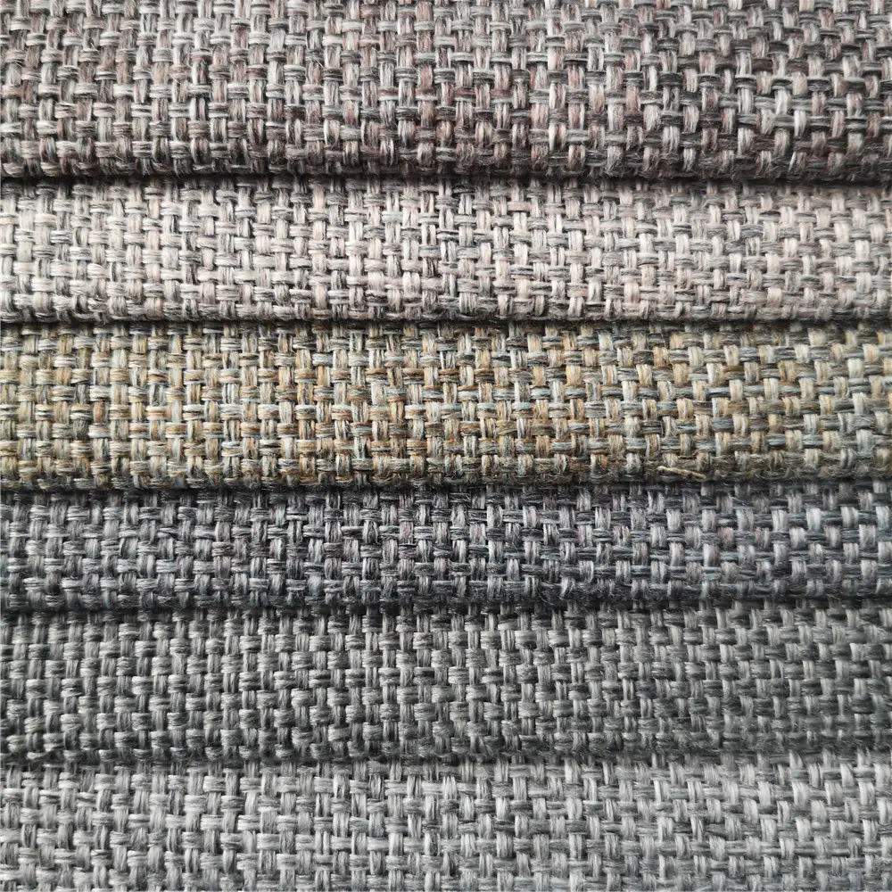 Tecido de sofá de linho para estofamento de sofás de poliéster de luxo com textura de linho