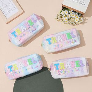 Trousse de Maquillage Imprimée Lettres Voyage, Sac Cosmétique Mignon Dessin Animé Teinté, Trousse de Toilette Lavable pour Filles - Vente Chaude - Product Image 3