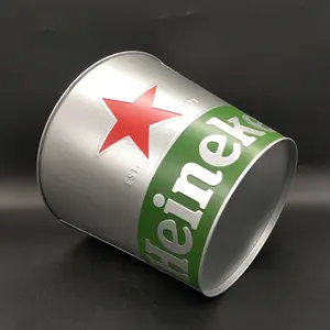 Balde de metal para bebidas e bebidas, balde de gelo com alça para champanhe, ferro galvanizado, personalizado de fábrica, 5L, redondo, ideal para festas